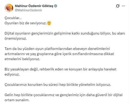 Bakan Göktaş: Oyun platformlarından ebeveyn denetimlerini artırmalarını bekliyoruz