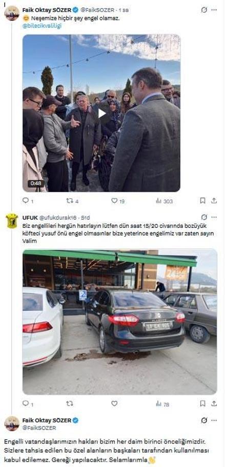 Vali, engelli park yerine resmi araç bırakan sürücüye ceza kestirdi