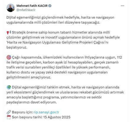 Bakanlıktan Harita ve Navigasyon Uygulaması Geliştirme Projeleri Çağrısı
