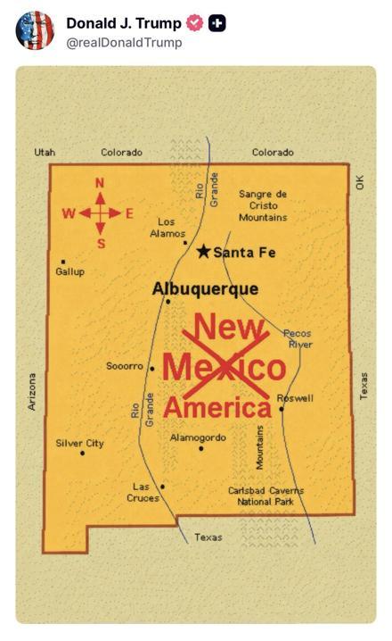 Trump, New Mexiconun adını ‘New America’ olarak değiştiren bir harita paylaştı