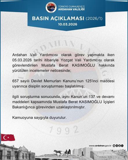 Vali Yardımcısı Kasımoğlu, görevinden uzaklaştırıldı