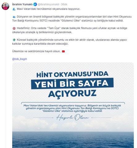 Türkiye, Hint Okyanusu Ton Balığı Komisyonunda gözlemci ülke oldu