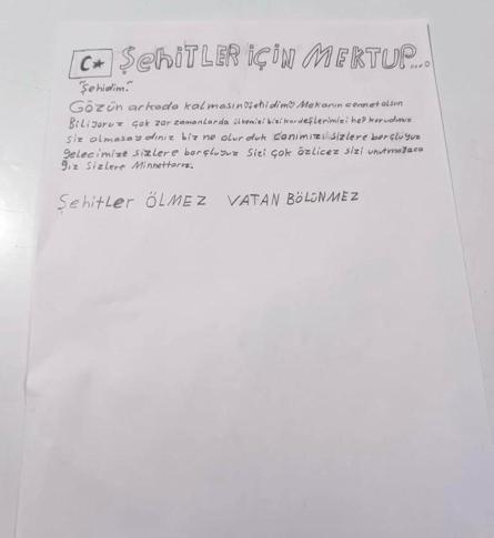 Koruma altındaki çocuklardan Mehmetçike mektup