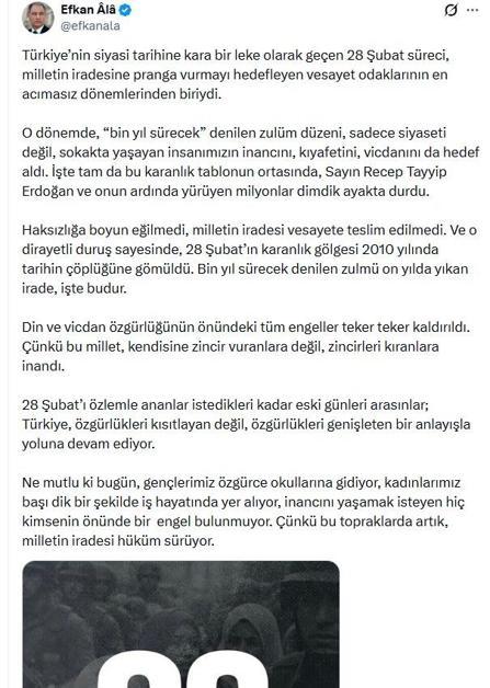 AK Partili Ala: 28 Şubat süreci, vesayet odaklarının en acımasız dönemlerindendi