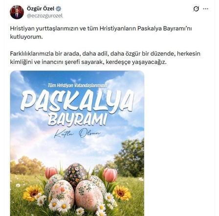Özgür Özelden Hristiyan dini liderlere Paskalya tebriği