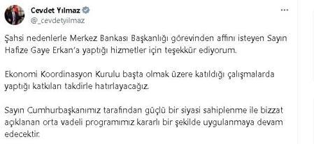 Hafize Gaye Erkan, Merkez Bankası Başkanlığı görevinden istifa etti