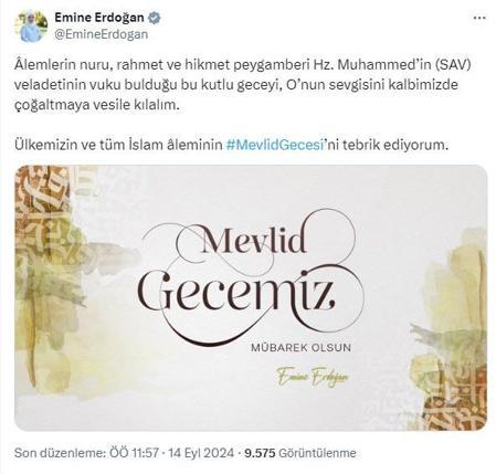 Emine Erdoğandan Mevlit Kandili mesajı