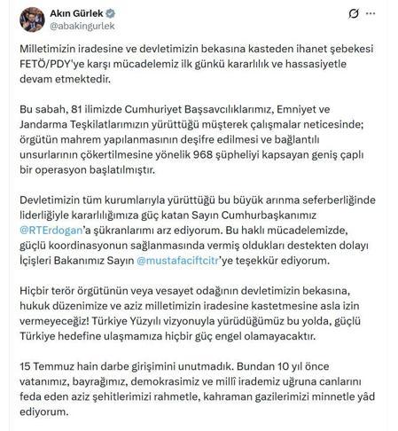 81 ilde FETÖ operasyonu; 968 şüpheli hakkında gözaltı kararı