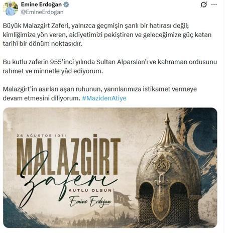 Emine Erdoğandan Malazgirt Zaferi paylaşımı