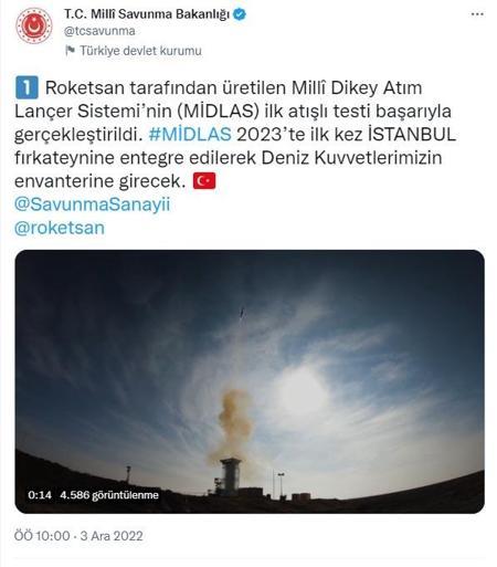 MİDLASın ilk atışlı testi başarıyla gerçekleştirildi