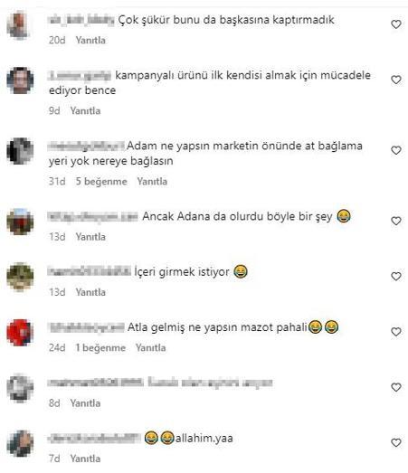 Atını marketin kapısına bağladı