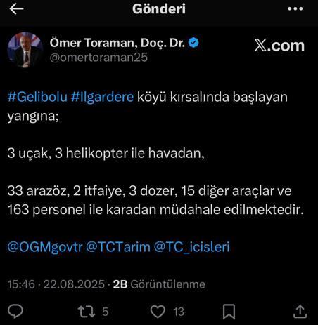 Çanakkalede orman yangını kontrol altında