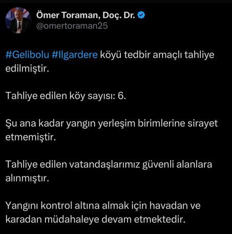 Çanakkaledeki orman yangını kontrol altında