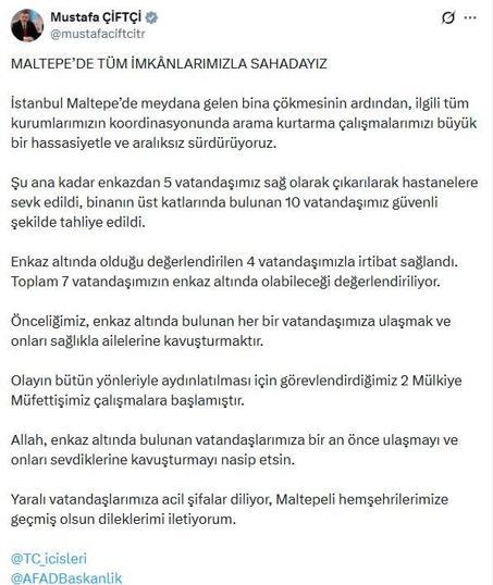 Maltepe 7 katlı binada çökme; 1 kişinin cansız bedenine ulaşıldı