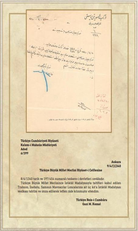 Trabzona 101 yıl sonra İstiklal Madalyası