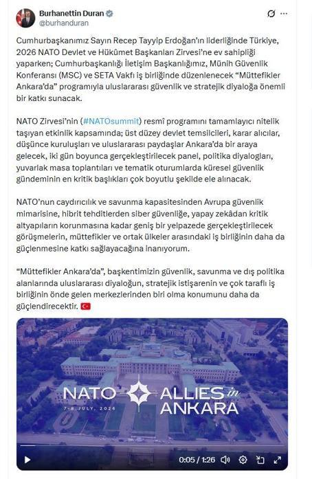 İletişim Başkanı Durandan Müttefikler Ankara’da paylaşımı