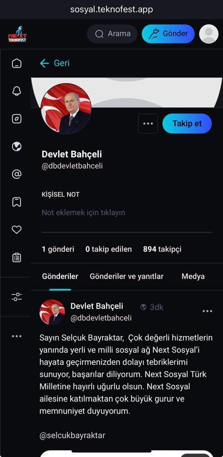 Bahçeli, Next Sosyale katıldı