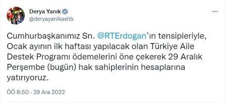 Bakan Yanık: Türkiye Aile Destek Programı ödemelerini öne çekiyoruz