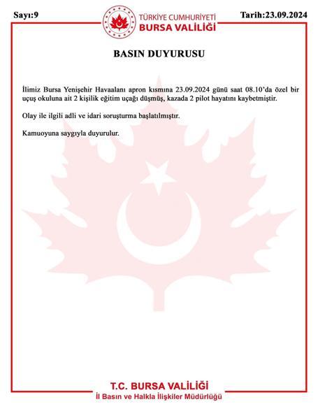 Bursada eğitim uçağı düştü, 2 pilot hayatını kaybetti