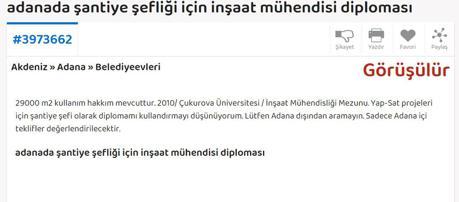 İnşaat mühendislerinin internette kiralık-satılık diploma ilanı