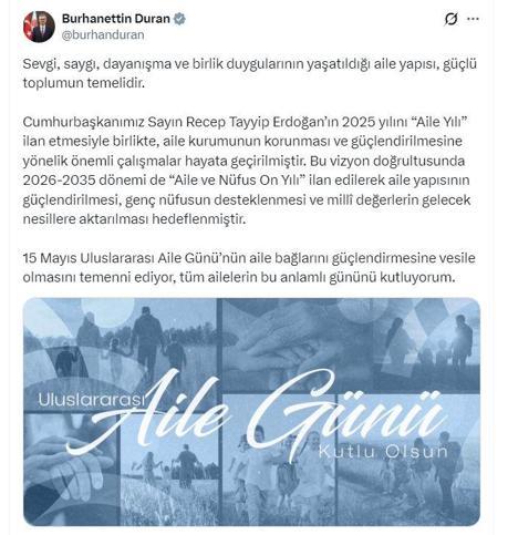 İletişim Başkanı Durandan Aile Günü mesajı