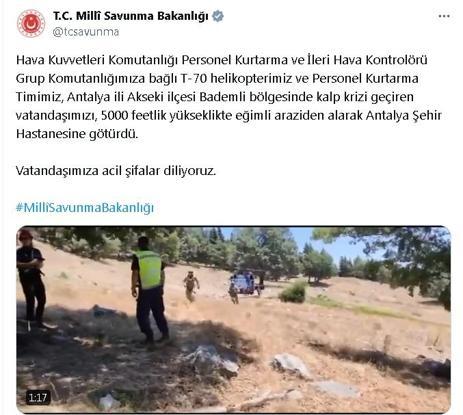 Kalp krizi geçiren kişi eğimli araziden askeri helikopterle alınıp, hastaneye götürüldü