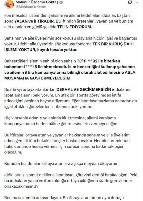 Bakan Göktaş: Fon meselesi üzerinden şahsımı ve ailemi hedef alan iddialar iftiradır