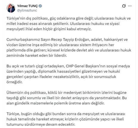 Bakan Tunç: Uluslararası hukuku ve siyasi meşruiyeti ihlal eden hiçbir girişimi kabul etmeyiz