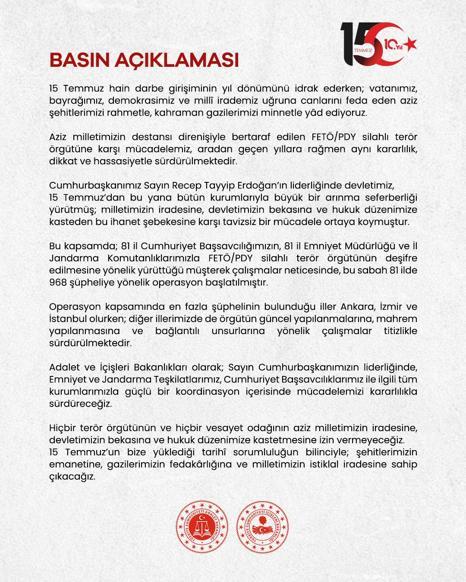 81 ilde FETÖ operasyonu; 968 şüpheli hakkında gözaltı kararı
