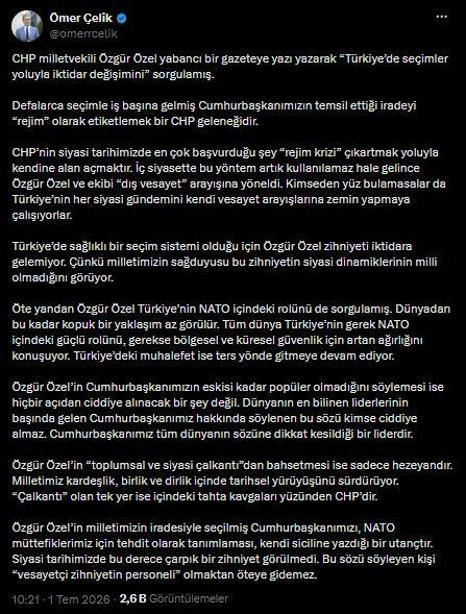 AK Partili Çelik: Özgür Özel, dış vesayet arayışına yöneldi