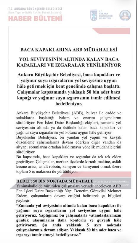 ABB’den yağmur suyu mazgalları açıklaması
