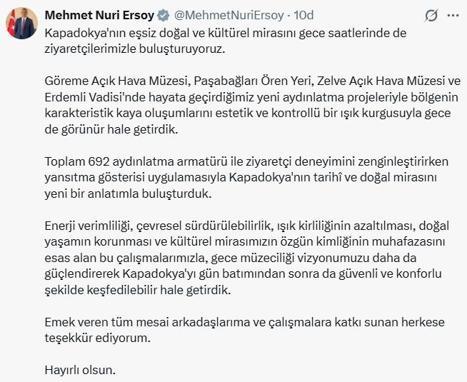 Bakan Ersoy: Kapadokyayı gece saatlerinde ziyaretçilerle buluşturuyoruz
