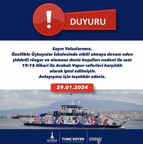 İzmir’de arabalı vapur seferleri iptal edildi