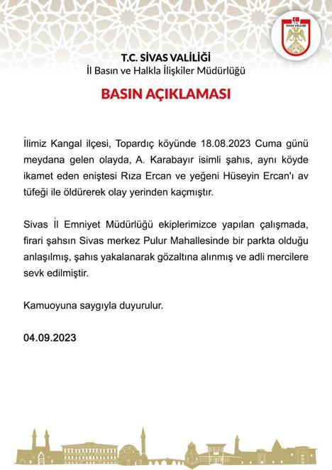 Sivasta öldürülen baba ve oğulun katili 17 gün sonra yakalandı