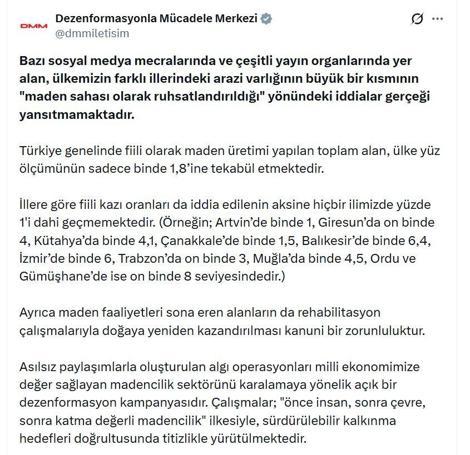 DMMden maden sahası iddialarına ilişkin açıklama