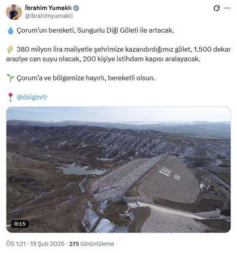 Bakan Yumaklı: Sungurlu Diği Göleti, 1500 dekar araziye can suyu olacak