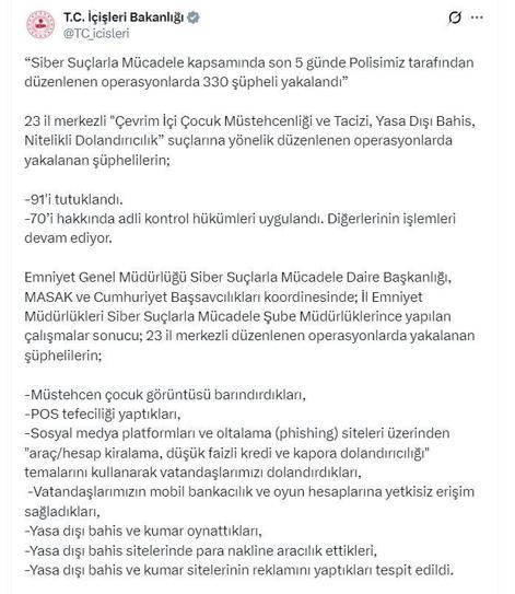 23 ilde siber suçlara yönelik operasyonda 91 tutuklama