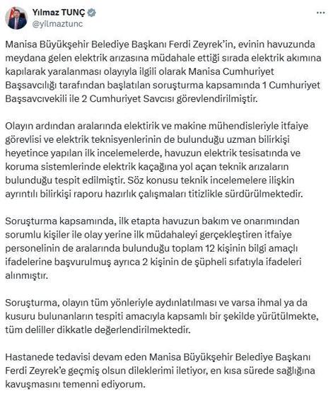 Bakan Tunç: Ferdi Zeyrekin elektrik akımına kapıldığı olayda teknik arızalar tespit edildi