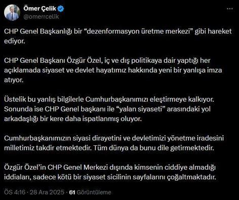 AK Partili Çelik: Özgür Özel, yaptığı her açıklamada yeni bir yanlışa imza atıyor