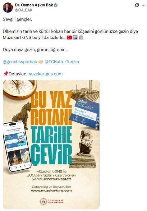 Gençlere ücretsiz Müzekart uygulaması bu yıl da devam edecek