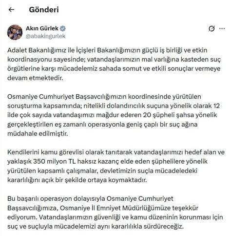 Bakan Gürlek: 12 ilde düzenlenen dolandırıcılık operasyonuyla geniş çaplı suç ağına müdahale edildi