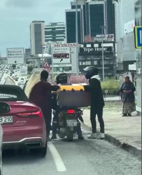 Maltepe D-100de trafikte tartıştığı motokuryeye silah çekti