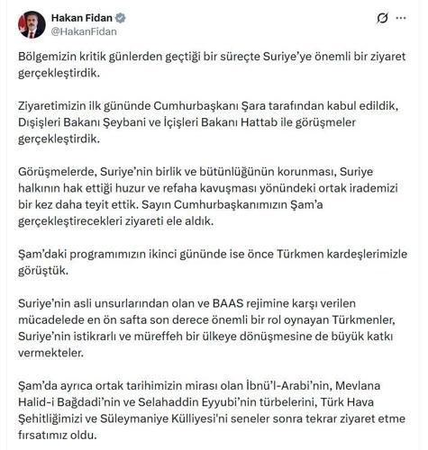 Bakan Fidan: Suriyenin yanında olmayı sürdüreceğiz