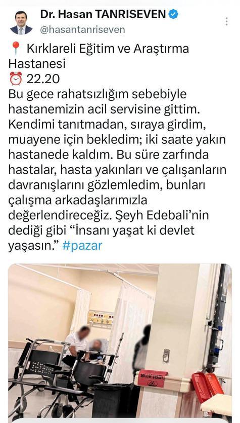 Rahatsızlanan vali yardımcısı sıraya girdi, acil servisteki gözlemini sanal medyadan paylaştı