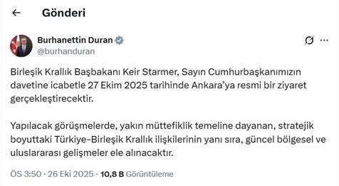 İngiltere Başbakanı Starmer, yarın Ankara’ya gelecek