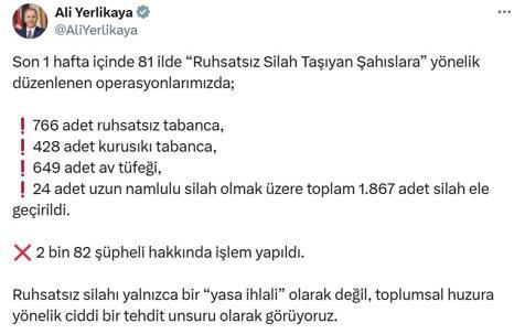 81 ilde ruhsatsız silah operasyonu; 2 bin 82 şüpheliye işlem yapıldı
