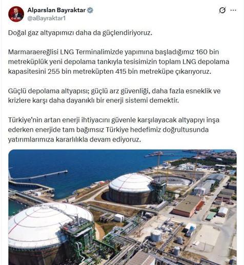 Bakan Bayraktar: Marmaraereğlisinde LNG depolama kapasitesini 415 bin metreküpe çıkarıyoruz