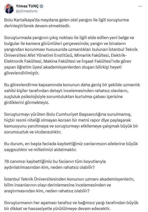 Bakan Tunç: 78 canımızın hesabı Türk yargısı tarafından sorulacaktır