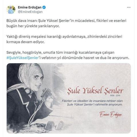 Emine Erdoğan, Şule Yüksel Şenleri andı