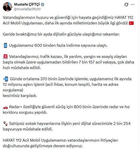 HAYAT 112 Acil Mobil Uygulaması 600 binden fazla indirme sayısına ulaştı